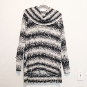 Michael Michael Kors Gray Black Knit Wide Cowl Neck High Low Sweater sz L